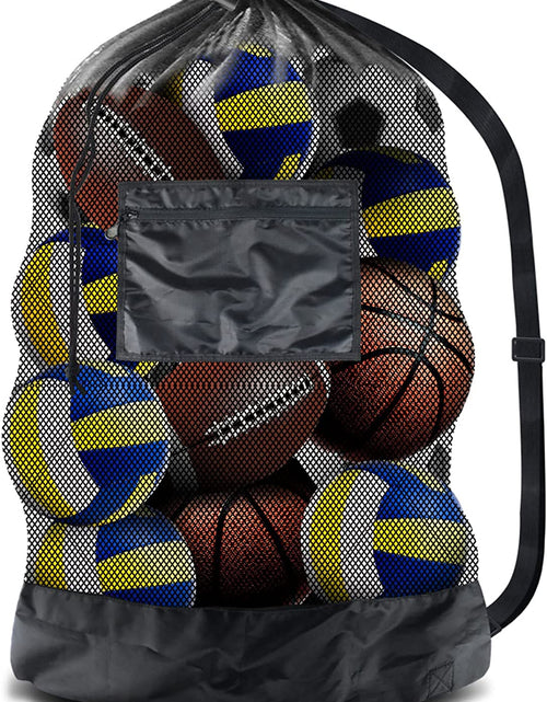 Load image into Gallery viewer, Extra Large Sports Ball Bag Mesh Socce Ball Bag Heavy Duty Drawstring Bags Team Work for Holding Basketball, Volleyball, Baseball, Swimming Gear with Shoulder Strap
