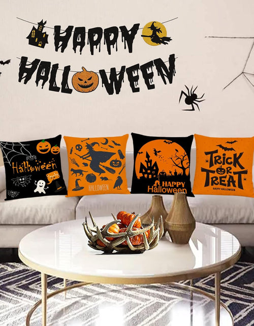 Load image into Gallery viewer, Halloween Decor Pillow Covers 16X16 Set of 4 Halloween Fall Black Decorative Throw Pillows Scary Pumpkin Bats Pillow Cases Home Outdoor Sofa Couch Cushion Covers for Halloween Decorations (16 by 16)