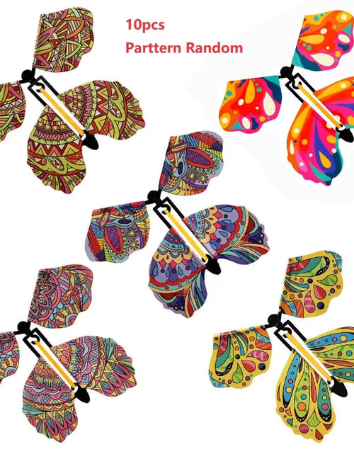 Load image into Gallery viewer, Magic Flying Butterflies Wind up Toy in the Sky Bookmark Greeting Cards Rubber Band Powered Kids Magic Props Surpris Gift