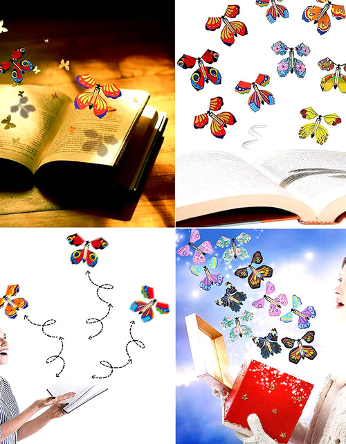 Load image into Gallery viewer, Magic Flying Butterflies Wind up Toy in the Sky Bookmark Greeting Cards Rubber Band Powered Kids Magic Props Surpris Gift
