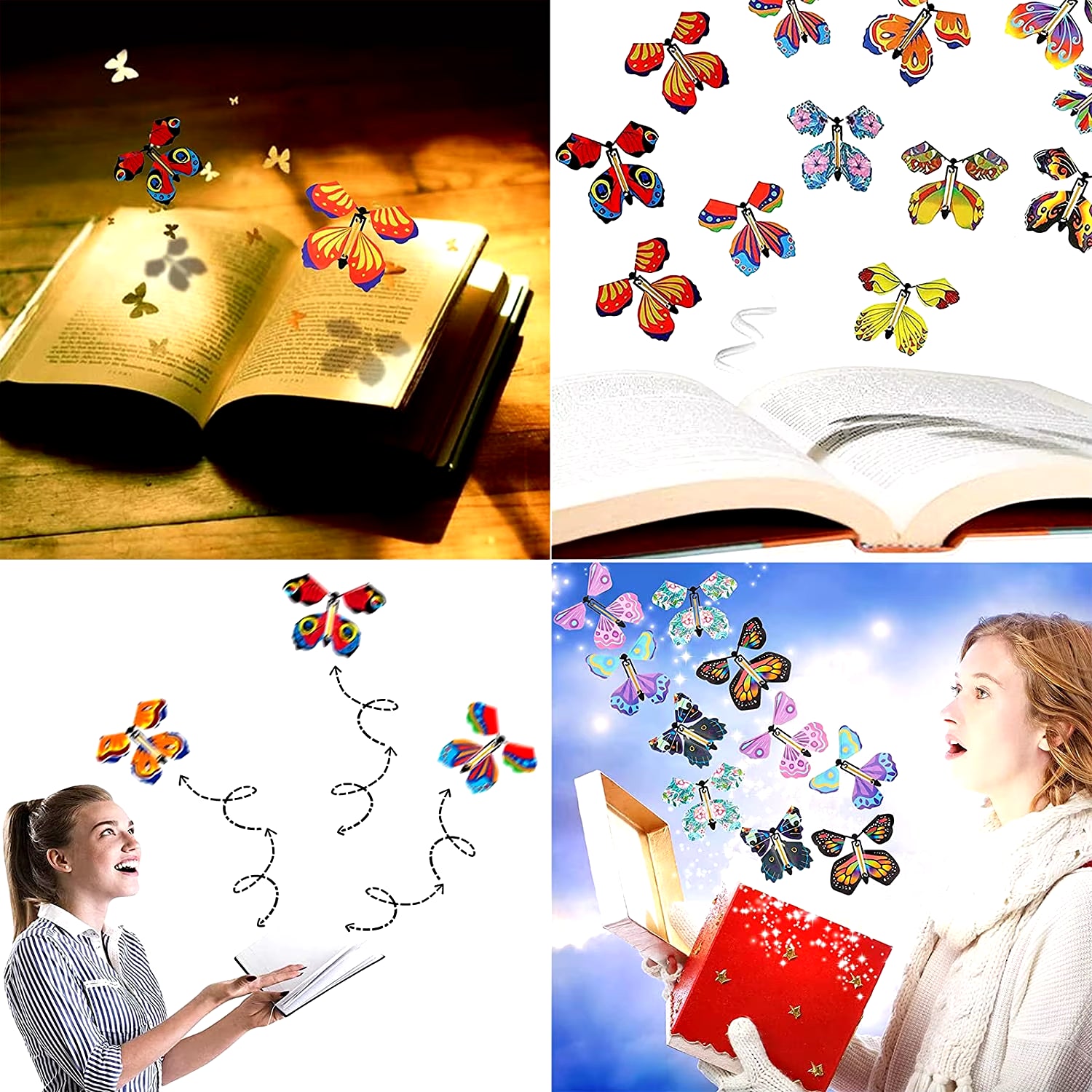 Magic Flying Butterflies Wind up Toy in the Sky Bookmark Greeting Cards Rubber Band Powered Kids Magic Props Surpris Gift