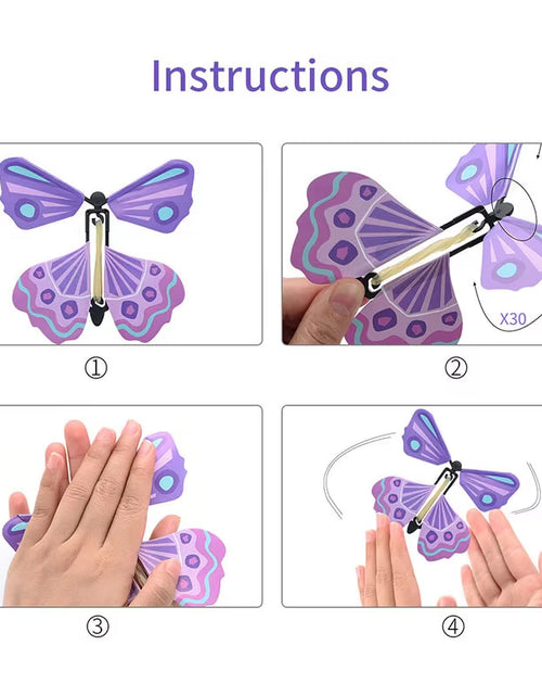 Load image into Gallery viewer, Magic Flying Butterflies Wind up Toy in the Sky Bookmark Greeting Cards Rubber Band Powered Kids Magic Props Surpris Gift