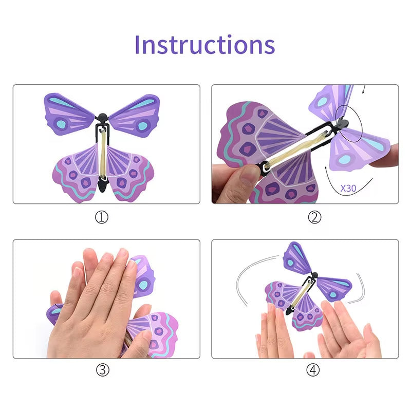 Magic Flying Butterflies Wind up Toy in the Sky Bookmark Greeting Cards Rubber Band Powered Kids Magic Props Surpris Gift