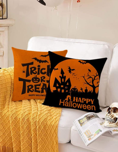 Load image into Gallery viewer, Halloween Decor Pillow Covers 16X16 Set of 4 Halloween Fall Black Decorative Throw Pillows Scary Pumpkin Bats Pillow Cases Home Outdoor Sofa Couch Cushion Covers for Halloween Decorations (16 by 16)