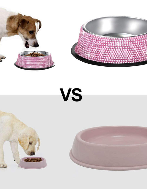 Load image into Gallery viewer, Bling Dog Bowls Pink, 640ML Handmade Bling Rhinestones Stainless Steel Pet Bowls Double Food Water Feeder for Puppy Cats Dogs - Set of 2