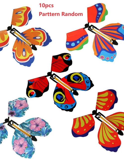 Load image into Gallery viewer, Magic Flying Butterflies Wind up Toy in the Sky Bookmark Greeting Cards Rubber Band Powered Kids Magic Props Surpris Gift