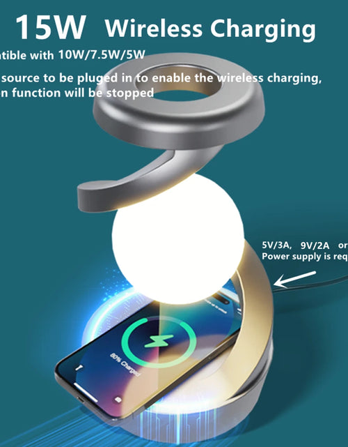 Load image into Gallery viewer, Creative Table Lamp, Rotating Floating Lamp, 15W Wireless Charger, Mobile Phone Wireless Charger, RGB Atmosphere Night Light