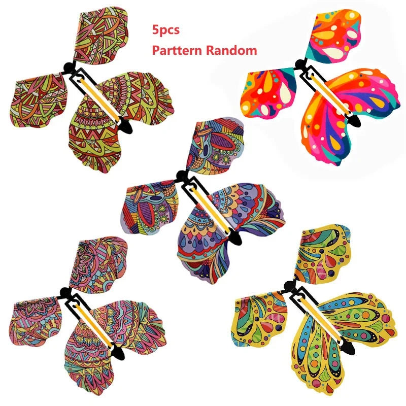 Magic Flying Butterflies Wind up Toy in the Sky Bookmark Greeting Cards Rubber Band Powered Kids Magic Props Surpris Gift
