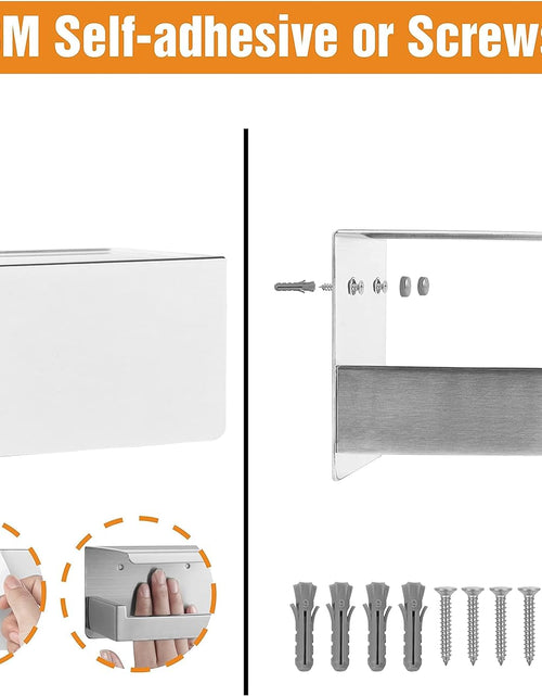 Load image into Gallery viewer, Brushed Nickel Toilet Paper Holder, Stick on Silver Toilet Paper Holder with Shelf, Self Adhesive No Drill or Wall-Mount with Screws for Bathroom