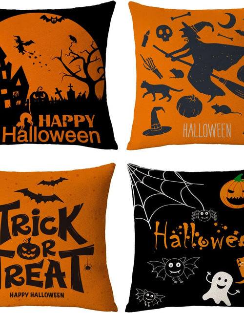 Load image into Gallery viewer, Halloween Decor Pillow Covers 16X16 Set of 4 Halloween Fall Black Decorative Throw Pillows Scary Pumpkin Bats Pillow Cases Home Outdoor Sofa Couch Cushion Covers for Halloween Decorations (16 by 16)