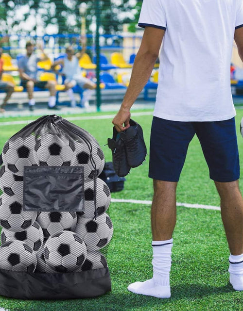 Load image into Gallery viewer, Extra Large Sports Ball Bag Mesh Socce Ball Bag Heavy Duty Drawstring Bags Team Work for Holding Basketball, Volleyball, Baseball, Swimming Gear with Shoulder Strap