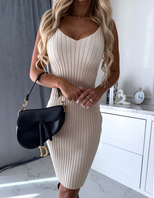 Load image into Gallery viewer, 2Pcs Suit Women'S Solid Stripe Long-Sleeved Top and Tight Suspender Skirt Fashion Autumn Winter Slim Clothing