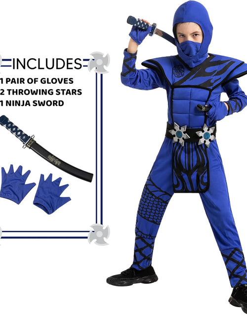 Load image into Gallery viewer, Dragon Scales Blue Ninja Costume Perfect for Halloween Parties, Ninja Themed Parties, Halloween Dress Up, Xmas Birthday Party