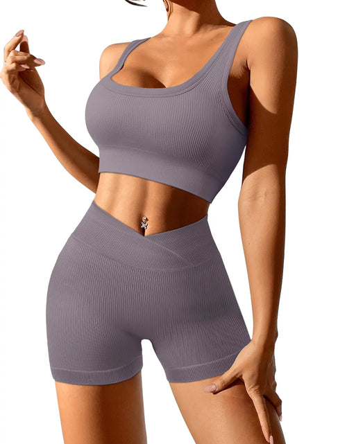 Load image into Gallery viewer, 2 Piece Yoga Outfit Seamless Workout Set High Waist Exercise Short Pants with Sport Bra Tracksuit Gym Tracksuits
