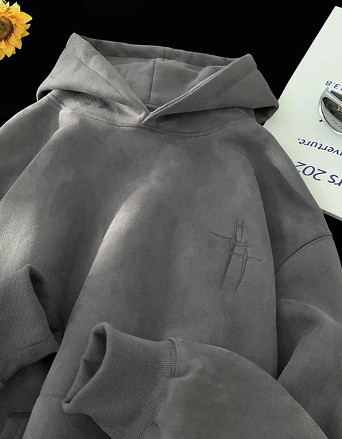 Load image into Gallery viewer, 2023 Men'S Streetwear Vintage Embroidered Suede Hooded Sweatshirt High Quality Hoodie Fashion Hip Hop Unisex Pullover Y2K Clothe