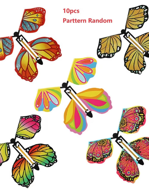 Load image into Gallery viewer, Magic Flying Butterflies Wind up Toy in the Sky Bookmark Greeting Cards Rubber Band Powered Kids Magic Props Surpris Gift