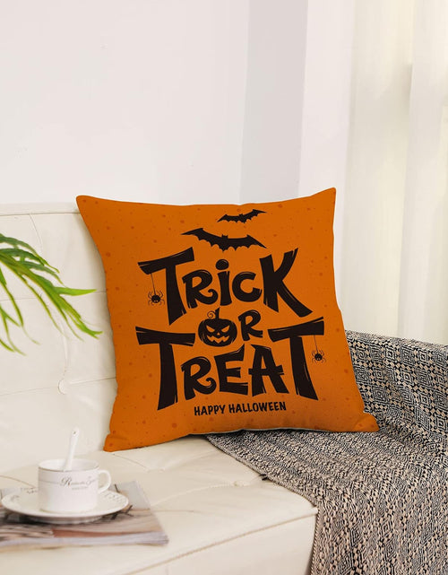 Load image into Gallery viewer, Halloween Decor Pillow Covers 16X16 Set of 4 Halloween Fall Black Decorative Throw Pillows Scary Pumpkin Bats Pillow Cases Home Outdoor Sofa Couch Cushion Covers for Halloween Decorations (16 by 16)