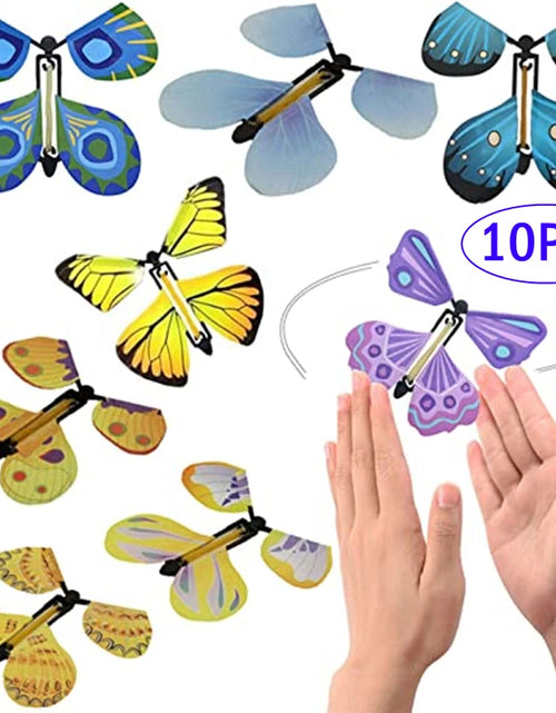 Load image into Gallery viewer, Magic Flying Butterflies Wind up Toy in the Sky Bookmark Greeting Cards Rubber Band Powered Kids Magic Props Surpris Gift