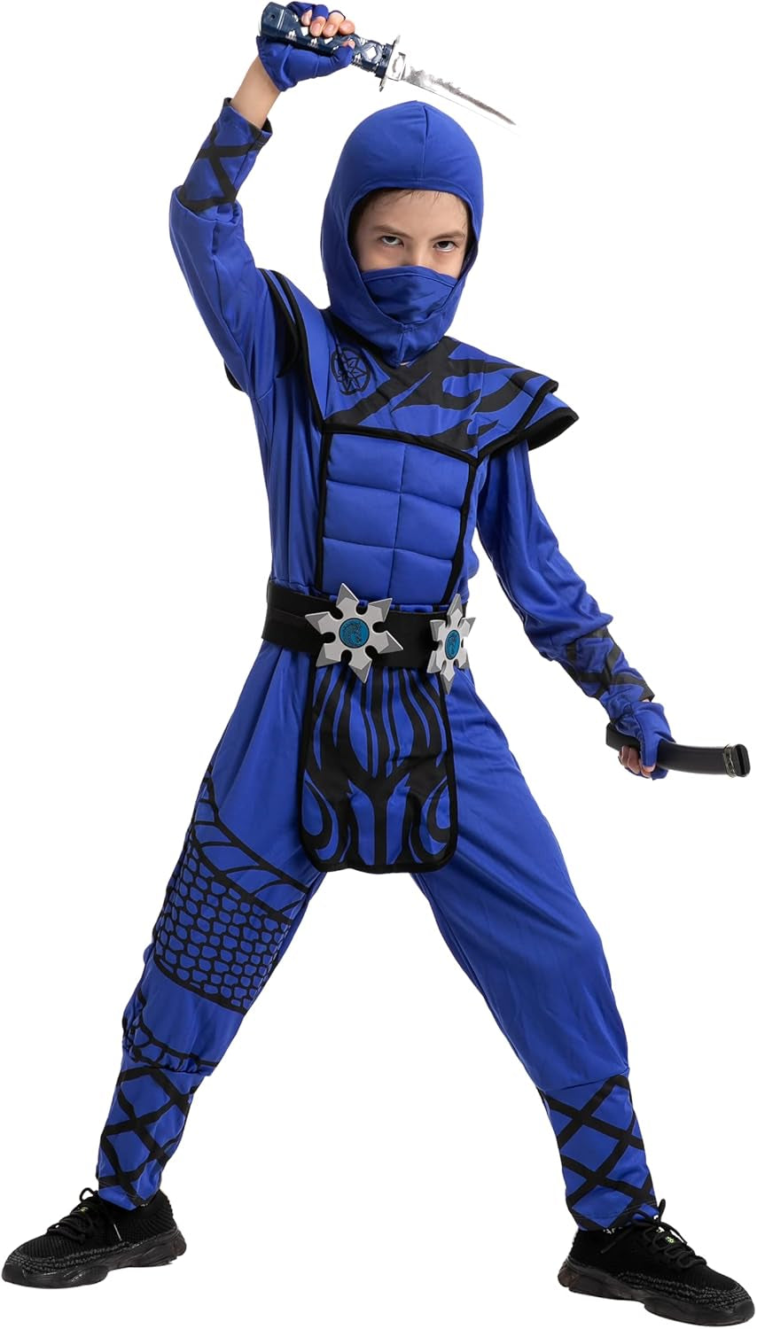 Dragon Scales Blue Ninja Costume Perfect for Halloween Parties, Ninja Themed Parties, Halloween Dress Up, Xmas Birthday Party