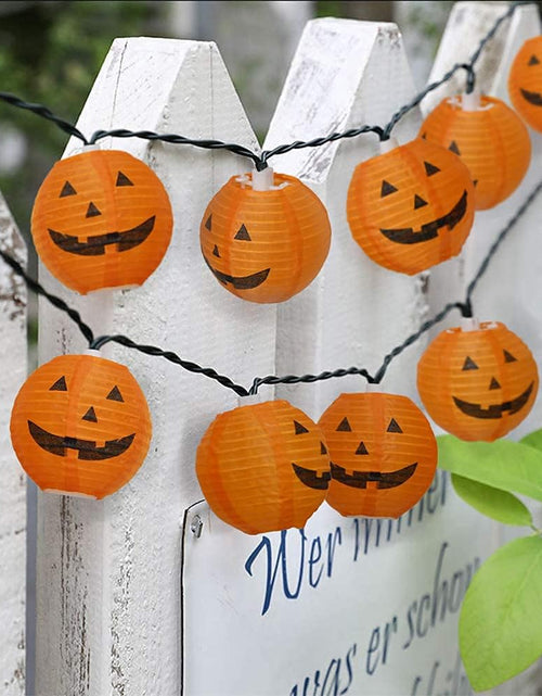 Load image into Gallery viewer, Halloween Pumpkin Lantern String Lights, 8.5Ft Orange Pumpkin String Lights with 10 Nylon Jack Smiling Face Lanterns, Halloween Lantern Lights for Indoor Outdoor Halloween Party Decor