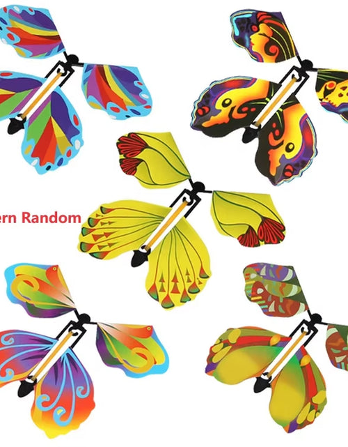 Load image into Gallery viewer, Magic Flying Butterflies Wind up Toy in the Sky Bookmark Greeting Cards Rubber Band Powered Kids Magic Props Surpris Gift