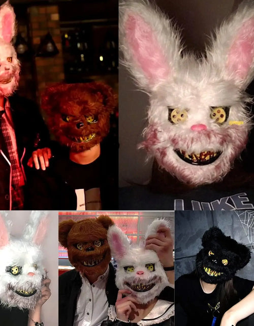 Load image into Gallery viewer, Luminous Halloween Scary Mask Bear Rabbit Bunny Mask, Bloody Plush Head Mask, Cosplay Costume Props Halloween Party Itaewon 이태원