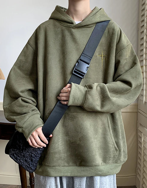 Load image into Gallery viewer, 2023 Men'S Streetwear Vintage Embroidered Suede Hooded Sweatshirt High Quality Hoodie Fashion Hip Hop Unisex Pullover Y2K Clothe