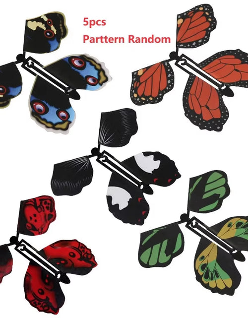 Load image into Gallery viewer, Magic Flying Butterflies Wind up Toy in the Sky Bookmark Greeting Cards Rubber Band Powered Kids Magic Props Surpris Gift