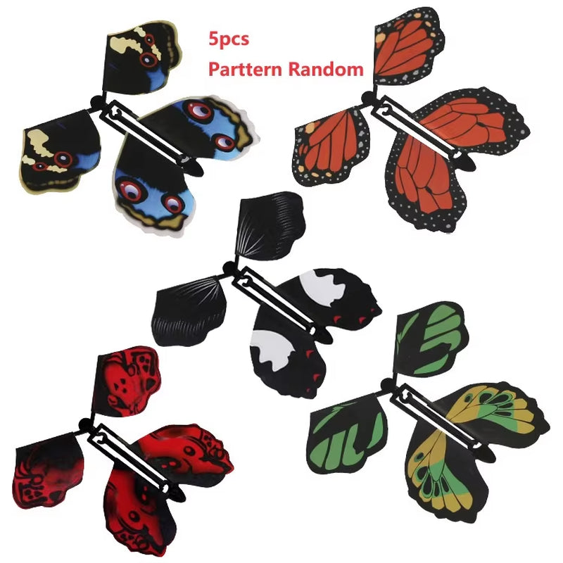 Magic Flying Butterflies Wind up Toy in the Sky Bookmark Greeting Cards Rubber Band Powered Kids Magic Props Surpris Gift