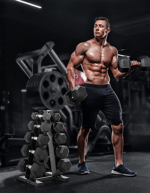 Load image into Gallery viewer, 5-25Lb Rubber Coated Hex Dumbbell Set with a Frame Storage Rack Non-Slip Hex Shape for Muscle Toning, Strength Building & Weight Loss - Multiple Choices Available