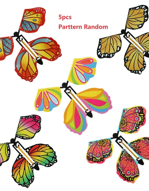Load image into Gallery viewer, Magic Flying Butterflies Wind up Toy in the Sky Bookmark Greeting Cards Rubber Band Powered Kids Magic Props Surpris Gift