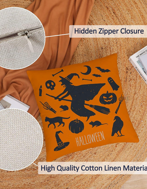 Load image into Gallery viewer, Halloween Decor Pillow Covers 16X16 Set of 4 Halloween Fall Black Decorative Throw Pillows Scary Pumpkin Bats Pillow Cases Home Outdoor Sofa Couch Cushion Covers for Halloween Decorations (16 by 16)