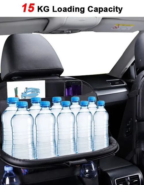 Load image into Gallery viewer, Car Seat Back Organizer with Foldable Table Tray PU Leather Storage Organizer with Pockets Kick Mats Seat Interior Accessories