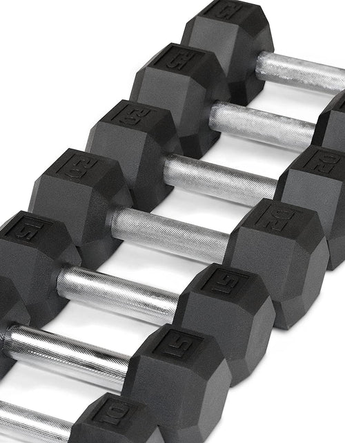 Load image into Gallery viewer, 5-25Lb Rubber Coated Hex Dumbbell Set with a Frame Storage Rack Non-Slip Hex Shape for Muscle Toning, Strength Building & Weight Loss - Multiple Choices Available