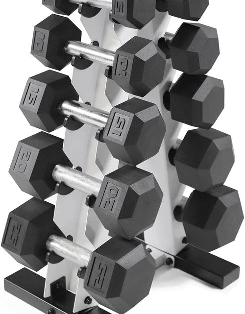 Load image into Gallery viewer, 5-25Lb Rubber Coated Hex Dumbbell Set with a Frame Storage Rack Non-Slip Hex Shape for Muscle Toning, Strength Building & Weight Loss - Multiple Choices Available
