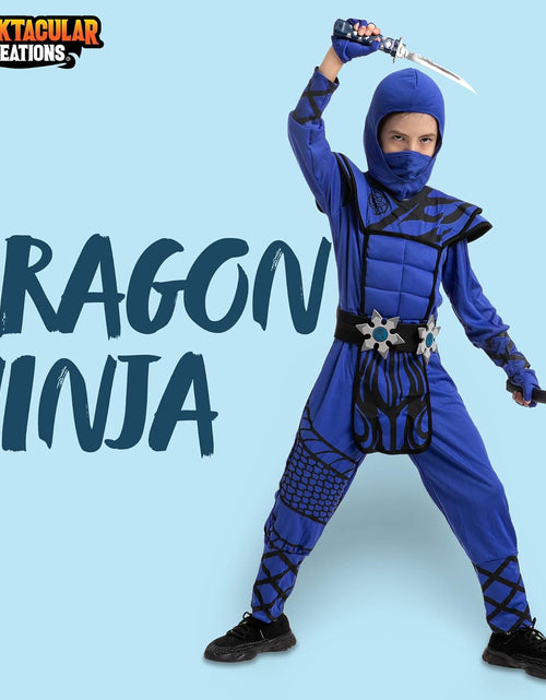 Load image into Gallery viewer, Dragon Scales Blue Ninja Costume Perfect for Halloween Parties, Ninja Themed Parties, Halloween Dress Up, Xmas Birthday Party