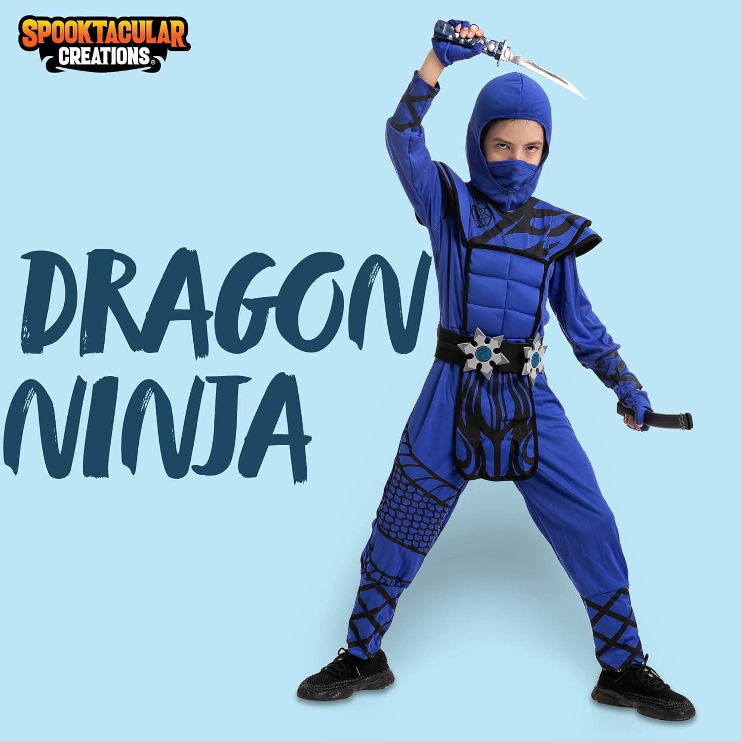 Dragon Scales Blue Ninja Costume Perfect for Halloween Parties, Ninja Themed Parties, Halloween Dress Up, Xmas Birthday Party