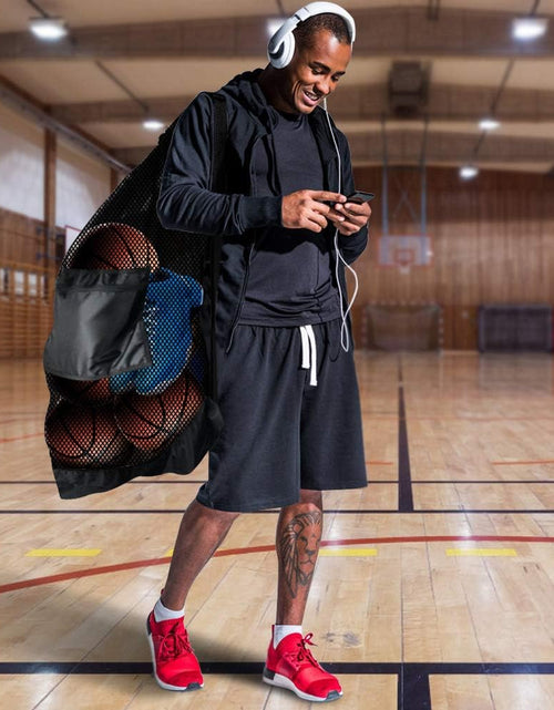 Load image into Gallery viewer, Extra Large Sports Ball Bag Mesh Socce Ball Bag Heavy Duty Drawstring Bags Team Work for Holding Basketball, Volleyball, Baseball, Swimming Gear with Shoulder Strap