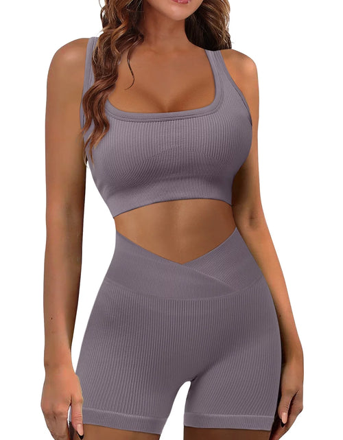 Load image into Gallery viewer, 2 Piece Yoga Outfit Seamless Workout Set High Waist Exercise Short Pants with Sport Bra Tracksuit Gym Tracksuits