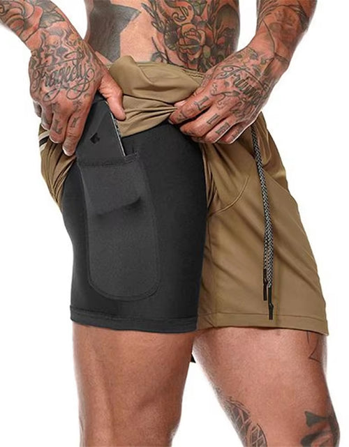 Load image into Gallery viewer, Men 2 in 1 Running Shorts Jogging Gym Fitness Training Quick Dry Beach Short Pants Male Summer Sports Workout Bottoms Clothing