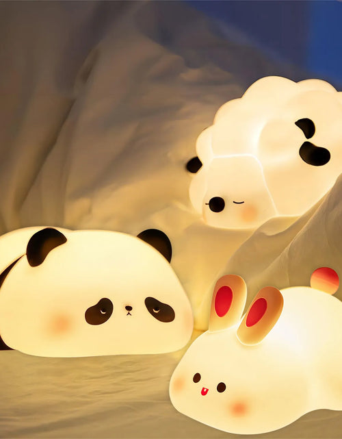 Load image into Gallery viewer, LED Night Lights Cute Sheep Panda Rabbit Silicone Lamp USB Rechargeable Timing Bedside Decor Kids Baby Nightlight Birthday Gift