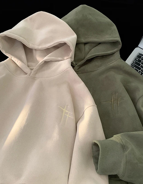 Load image into Gallery viewer, 2023 Men'S Streetwear Vintage Embroidered Suede Hooded Sweatshirt High Quality Hoodie Fashion Hip Hop Unisex Pullover Y2K Clothe
