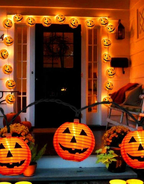 Load image into Gallery viewer, Halloween Pumpkin Lantern String Lights, 8.5Ft Orange Pumpkin String Lights with 10 Nylon Jack Smiling Face Lanterns, Halloween Lantern Lights for Indoor Outdoor Halloween Party Decor