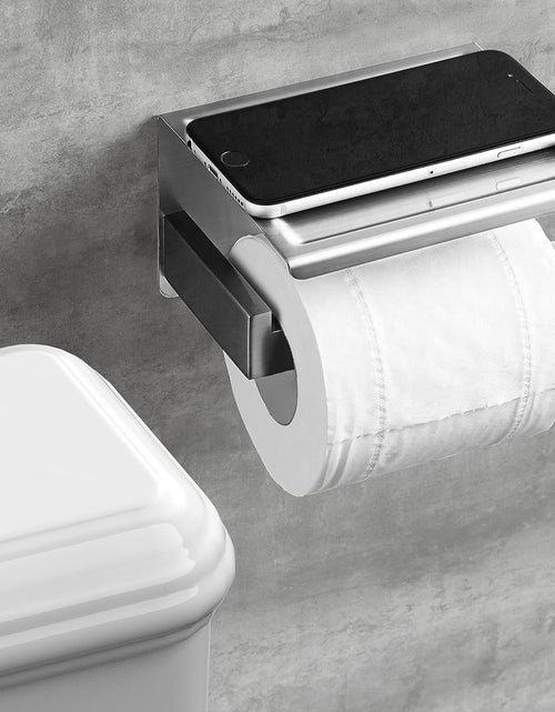 Load image into Gallery viewer, Brushed Nickel Toilet Paper Holder, Stick on Silver Toilet Paper Holder with Shelf, Self Adhesive No Drill or Wall-Mount with Screws for Bathroom