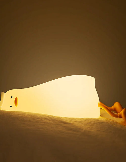 Load image into Gallery viewer, Lying Flat Duck Night Light Silicone Cute Light up Yellow Duck 3-Level Bedside Desk Touch Night Lamp Baby Kids Room Kawaii Decor