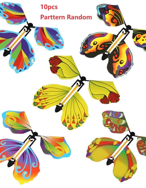 Load image into Gallery viewer, Magic Flying Butterflies Wind up Toy in the Sky Bookmark Greeting Cards Rubber Band Powered Kids Magic Props Surpris Gift