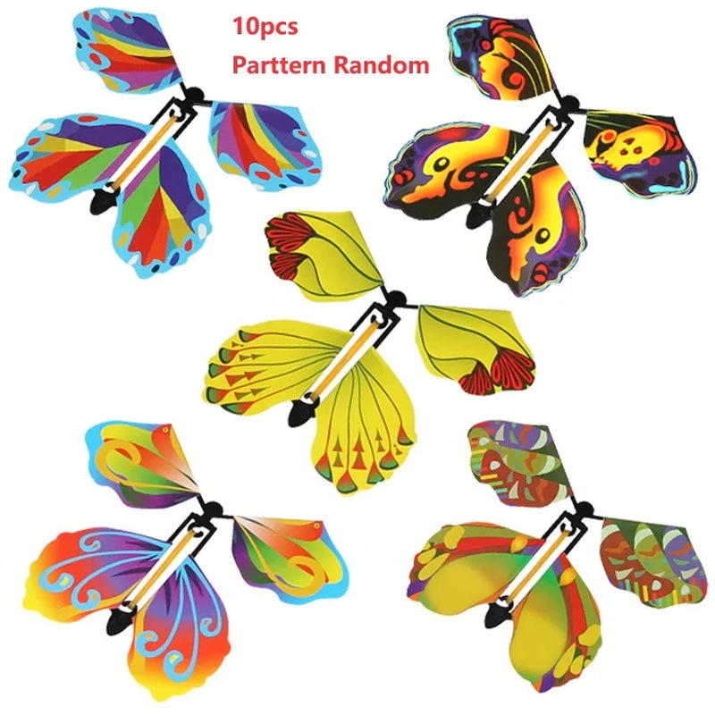 Magic Flying Butterflies Wind up Toy in the Sky Bookmark Greeting Cards Rubber Band Powered Kids Magic Props Surpris Gift