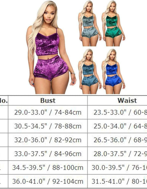 Load image into Gallery viewer, Women'S Velvet 2 Piece Outfit Spaghetti Strap Sleeveless Crop Top Camisole and Shorts Pajamas Set Sleepwear Nightwear