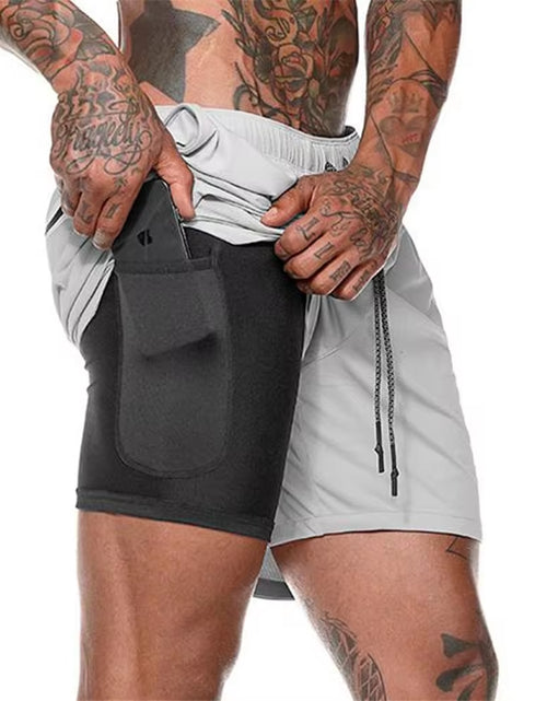 Load image into Gallery viewer, Men 2 in 1 Running Shorts Jogging Gym Fitness Training Quick Dry Beach Short Pants Male Summer Sports Workout Bottoms Clothing