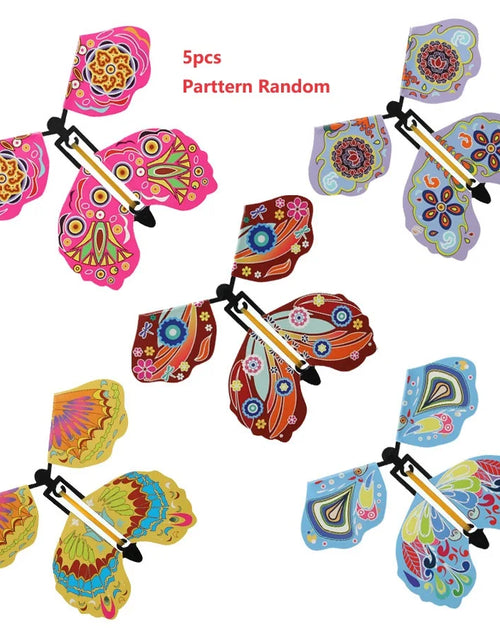 Load image into Gallery viewer, Magic Flying Butterflies Wind up Toy in the Sky Bookmark Greeting Cards Rubber Band Powered Kids Magic Props Surpris Gift